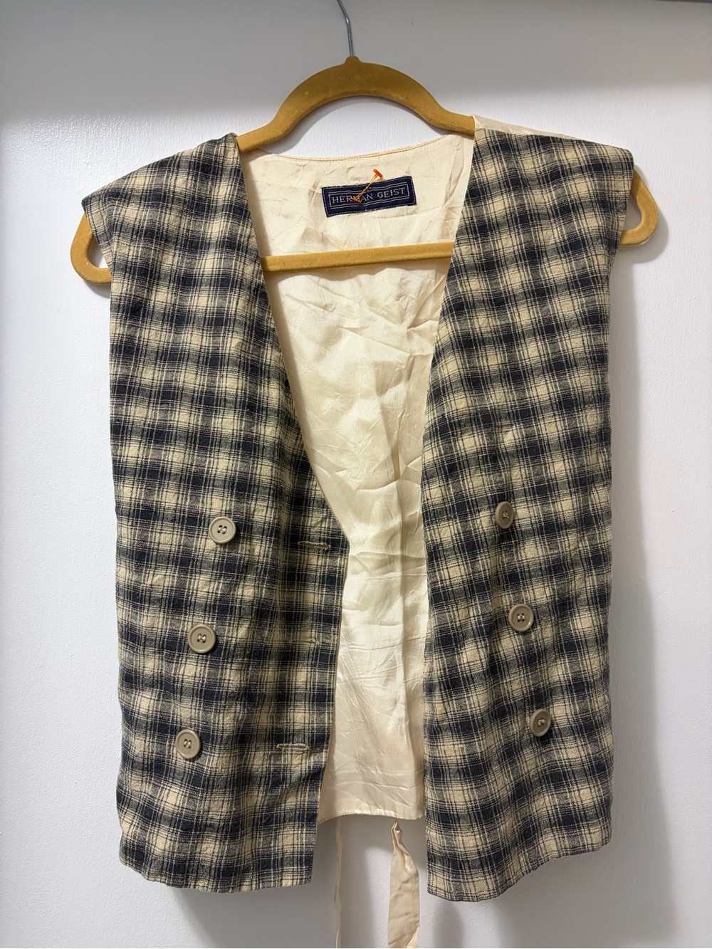 Hermann Geist Vintage Style Black & Cream Plaid Vest